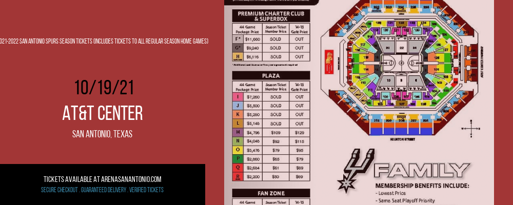2021-2022 San Antonio Spurs Season Tickets (Includes Tickets To All Regular Season Home Games) at AT&T Center