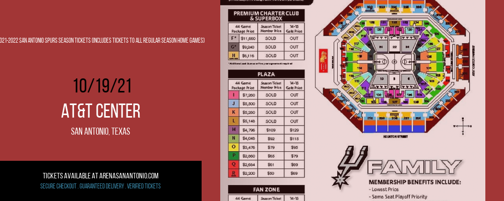 2021-2022 San Antonio Spurs Season Tickets (Includes Tickets To All Regular Season Home Games) at AT&T Center tickets 2021-2022 San Antonio Spurs Season Tickets (Includes Tickets To All Regular Season Home Games) at AT&T Center